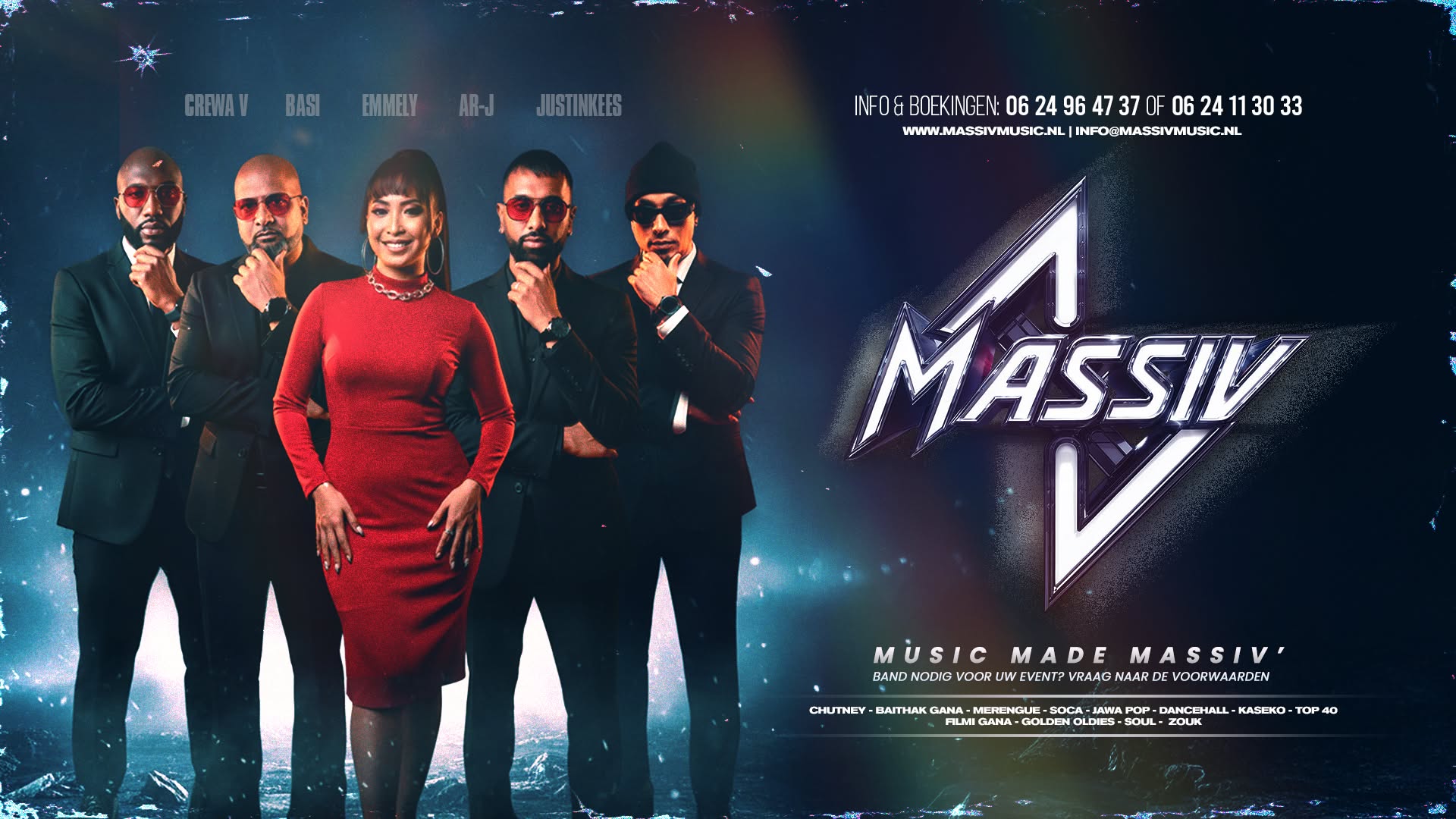 Massiv’ Live Band — concertpromobeeld met Ar-J, Basi, Crewa, Emmely en JustinKees